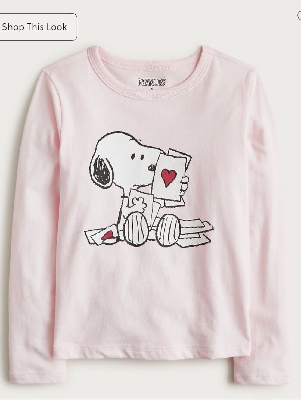 J.Crew Peanuts® X Crewcuts Valentine's T-shirt Embroidered Snoopy Pink XS BNWT